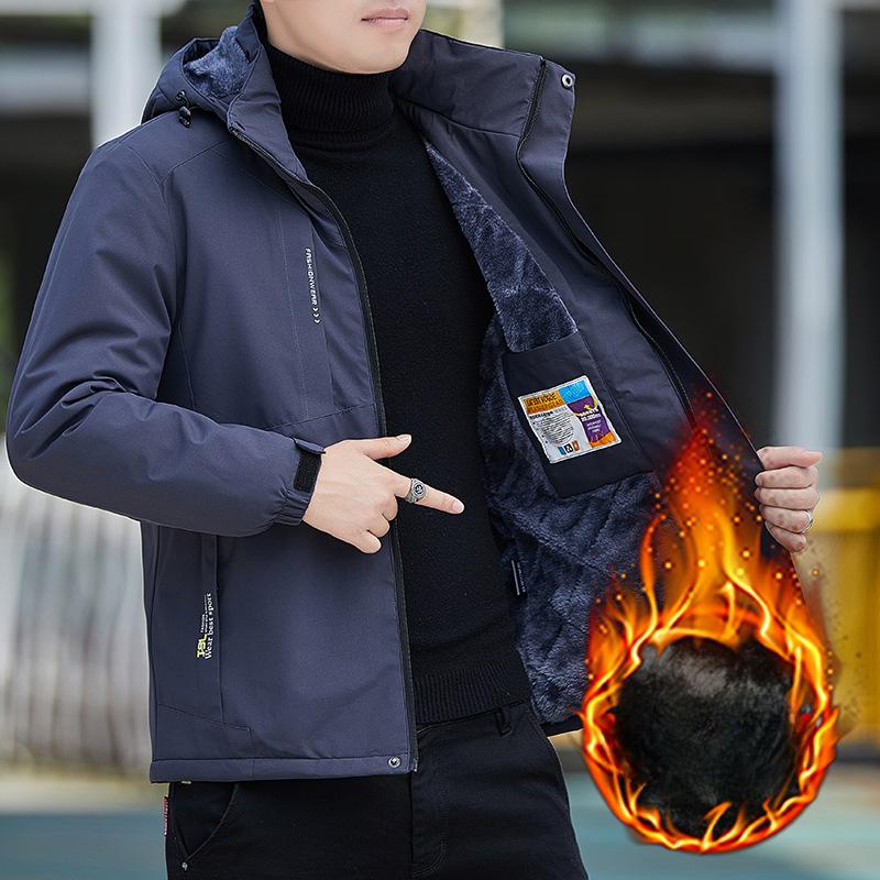 Jacket Outdoor Winter Jacket Men's Fleece Thickened Cotton Jacket Windproof Warm Waterproof Cold-proof Clothing Large Size Mountaineering Suit