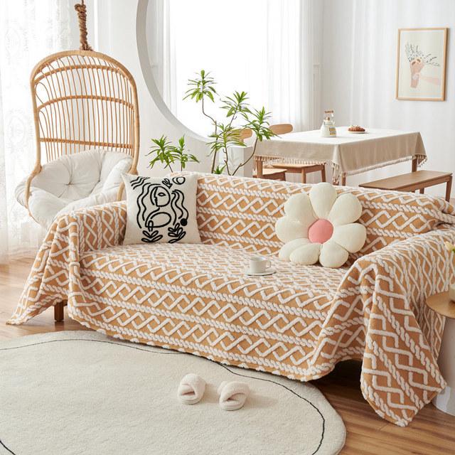 Moderne Plüsch-Sofa-Überwurfdecke für Wohnzimmer, farbenfroher 3-/4-Sitzer-Sofa-Handtuch aus Jacquard-Samt, Sessel-Couch-Schonbezug für Haustiere