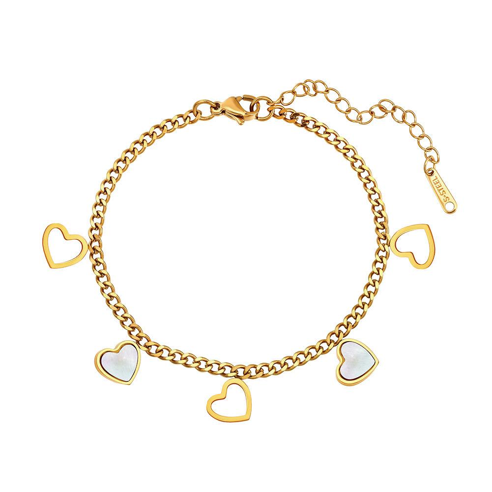 Fashion Wedding Party Gift Trendy Waterproof 18K Gold Plated 304 Stainless Steel Shell Heart Chain Bracelet for Women