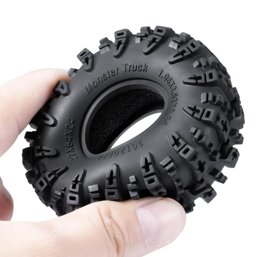 TRZX 1/18 Scale Traxxas TRX4-M RC Crawler Car Tires, 4 Pieces, 1.1" Tires, 64mm Rubber Soft Wheels (#A)