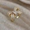 1PC luxury gold-plated synthetic zircon bow ring, with sweet and cool three-dimensional design, niche light luxury fairy style accessories