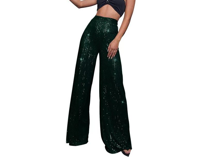 

2025 Trendy Pearl Sequin Wide-Leg Women s Floor-Length Pants L