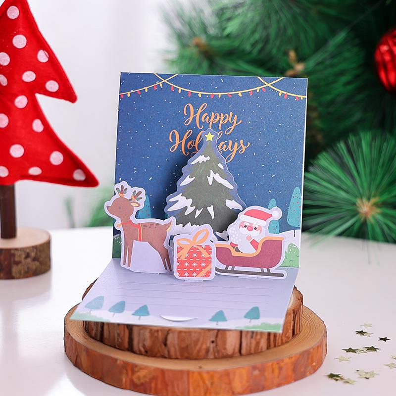 3D Christmas Pop-Up Greeting Card for Thanksgiving Holiday Blessings, DIY Christmas Eve, Handwritten Blank Card for Teacher Gift