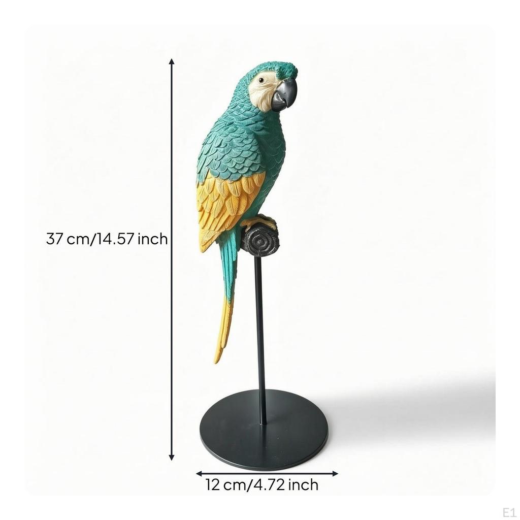 Parrot Figurine with Stand Tropical Authentic Bird Ornament for Gardeners, Patio,