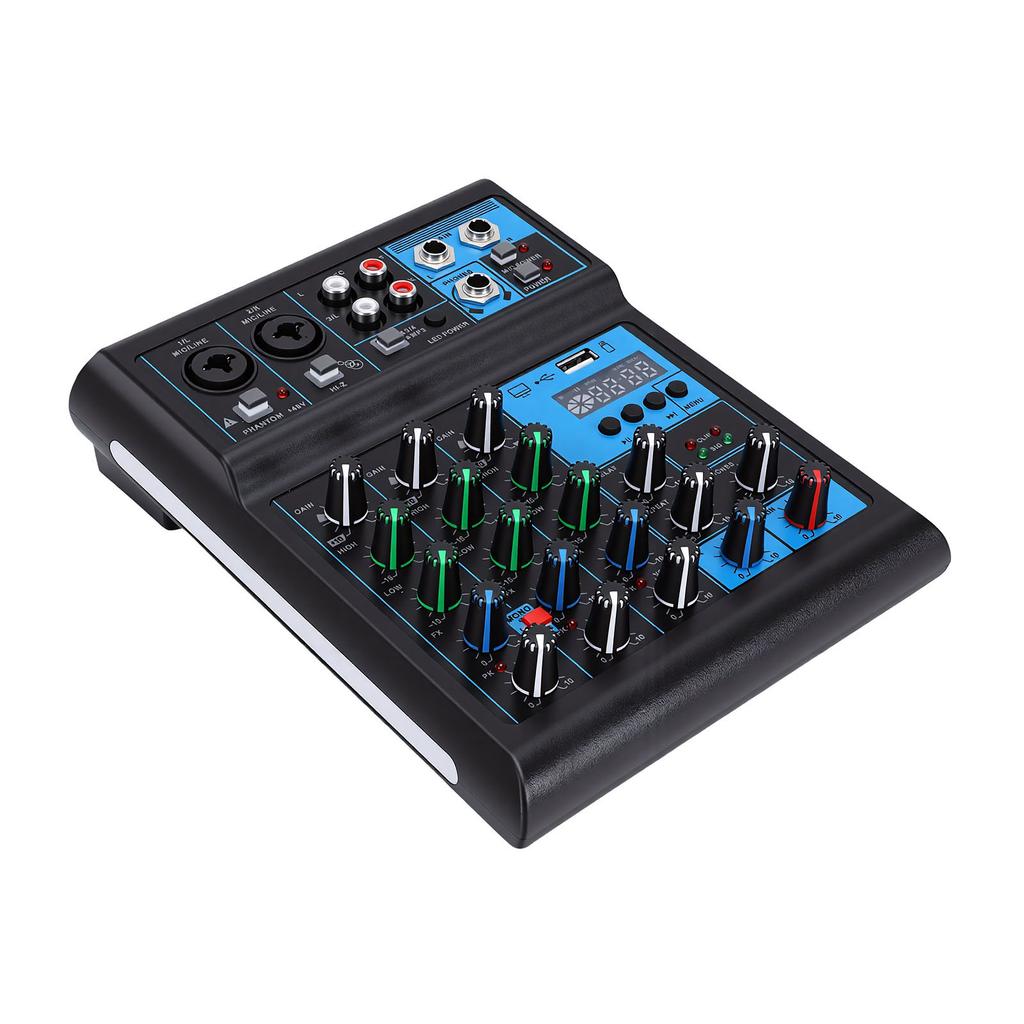 4 Channel Sound Mixer Mic Set with Dual Wireless UHF Microphone RGB Mixing Console for Home Karaoke DJ Support MP3