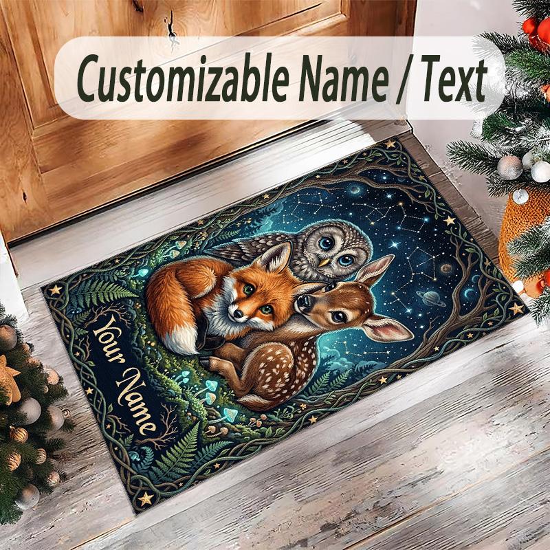 Forest Theme Crystal Velvet Floor Rug Personalized Custom Name Text Warm Carpet Home Decoration
