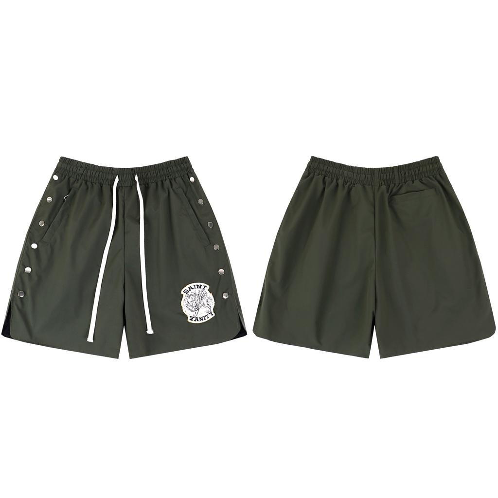 Herren Streetwear Shorts Saint Print Druckknopf Seitenkordelzug Lässige Shorts