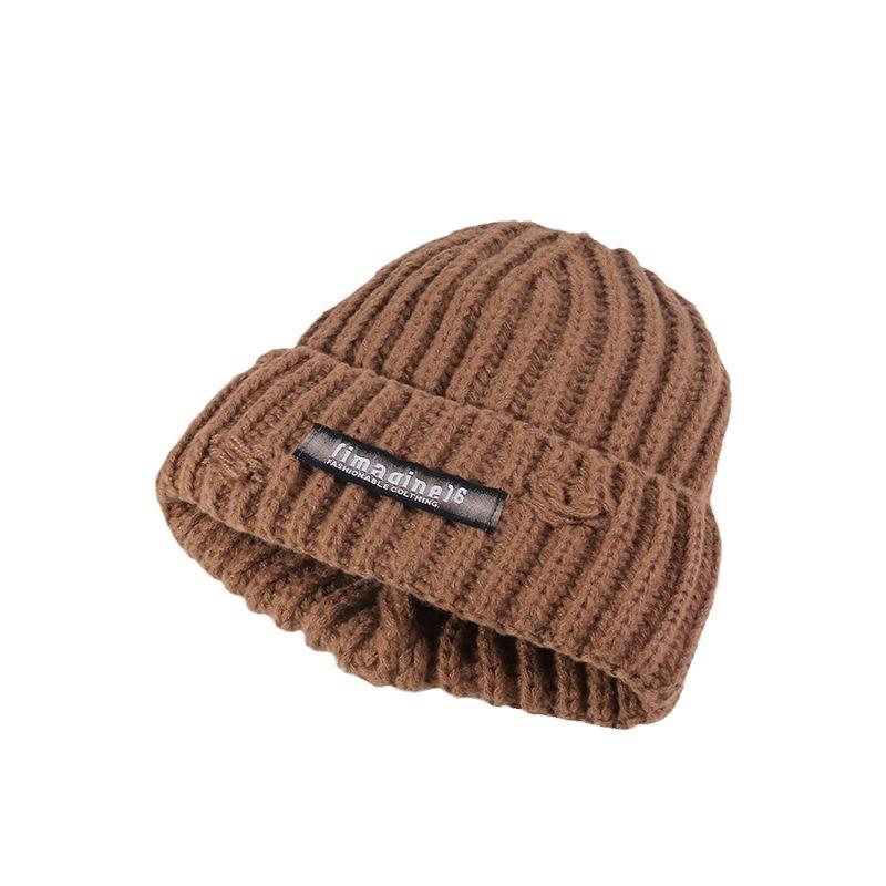 Autumn and Winter Woolen Hats for Women  Letter Cloth Labels  Small Knitted Hats for Couples Versatile Ear Protection, Warm Pullover Cold Hats for Men
