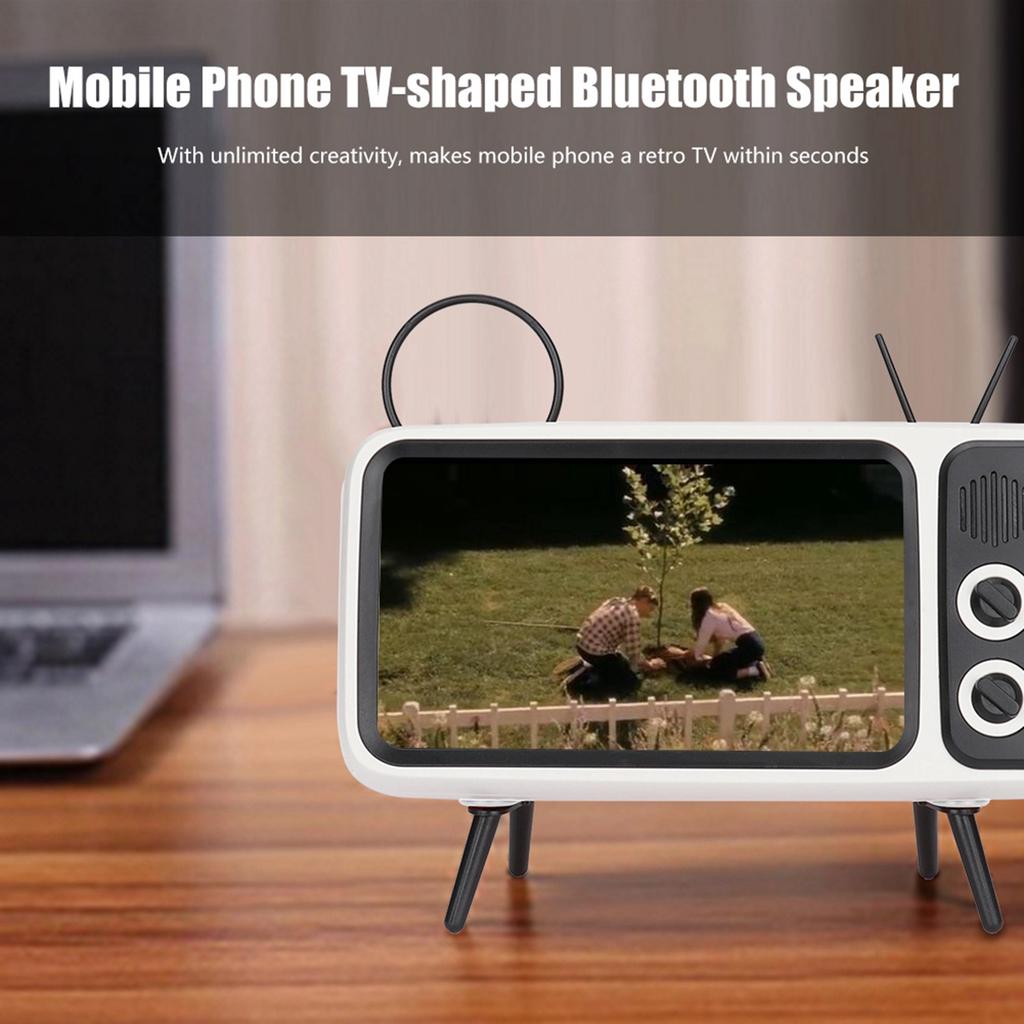 Retro TV Shaped HD Stereo Speaker Loudspeaker for Under 6 Mobile Phone Stand White