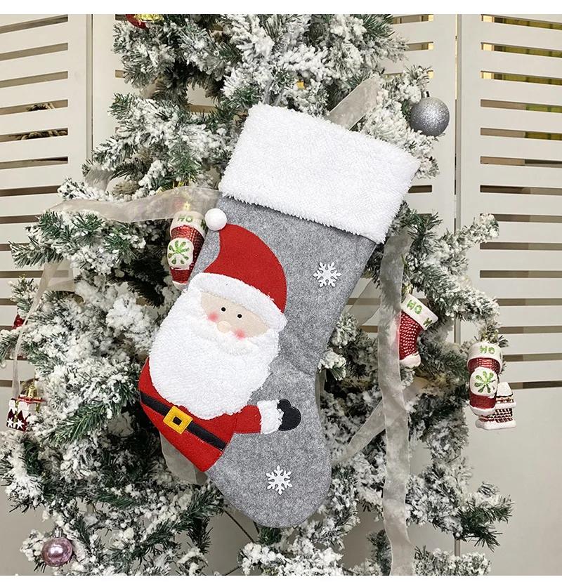 1Pcs Christmas Stockings Socks New Year Santa Claus Candy Gift Bag Christmas Tree Decor Festival Party Supplies