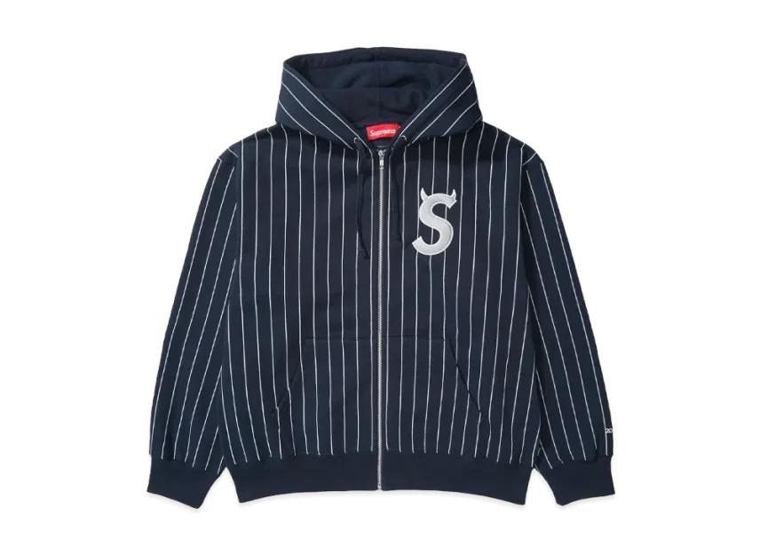 Supreme Devil S Logo Zip Up Hooded Sweatshirt "Stripe"