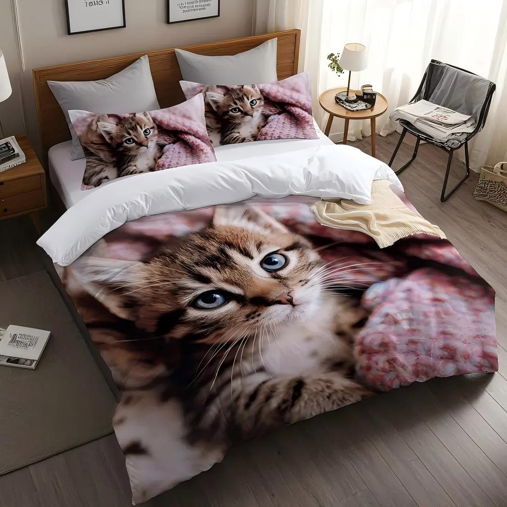 Cute Cat 3D Printed Bedding Cover Cartoon Animal Style Quilt Cover Set Soft Comfortable Luxury Polyester Duvet Cover Pillowcases