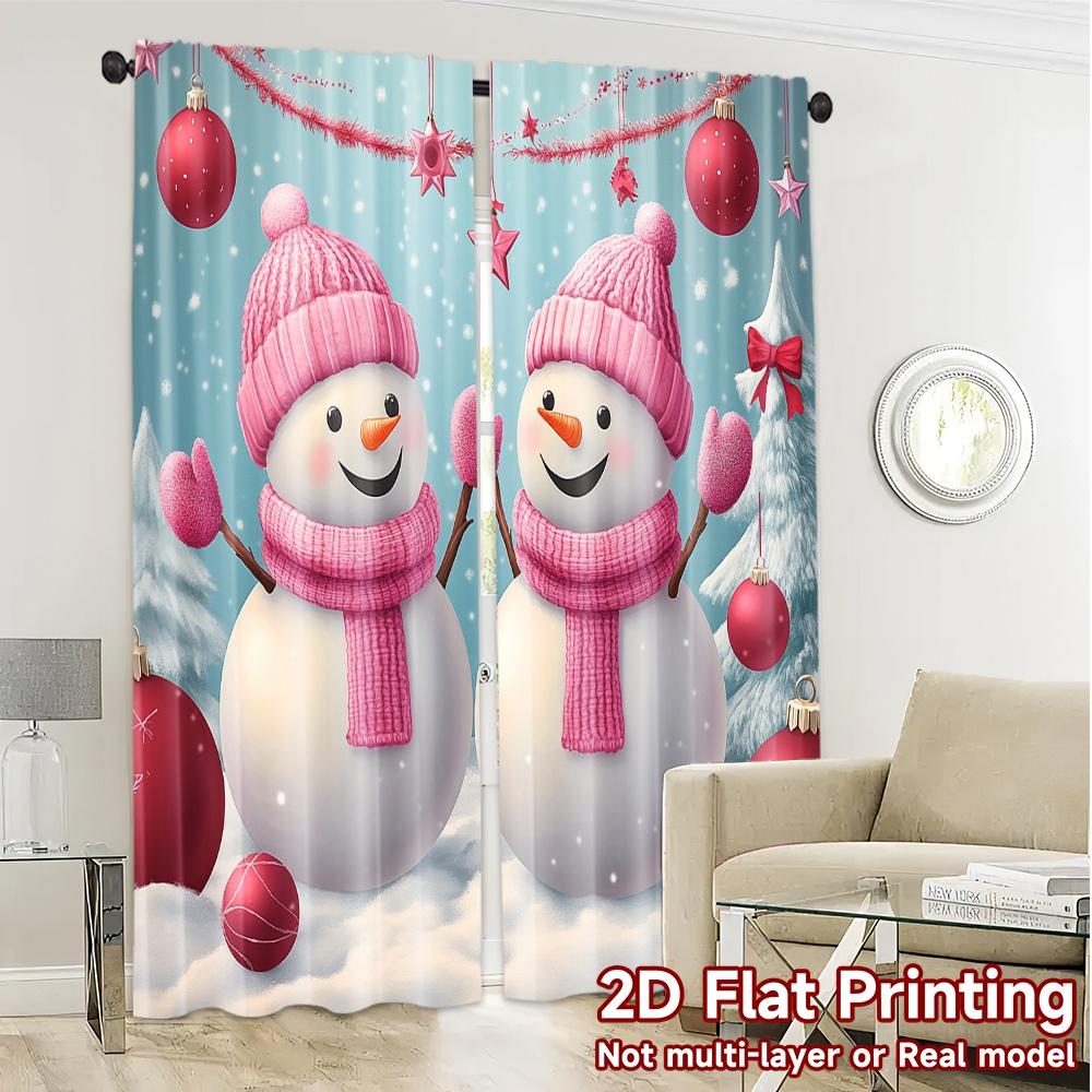 2pcs,Curtains Cute Snowmen Christmas Holiday Scene Chic Light Filtering Curtains Durable 100% Polyester Fabric Curtains All