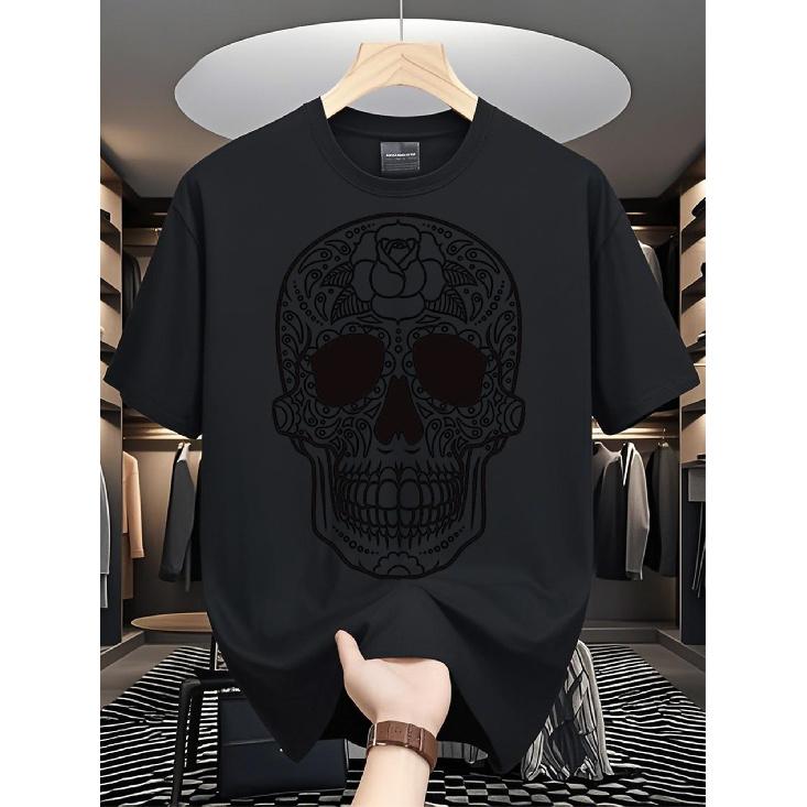 Local Store, Men S Shirts, Men S Shirts, Men S Clothing, Shirts for Men, Sugar Skull 180GBlack And White Floral Print T-Shirt, High-QualityPrinting, S чёрный