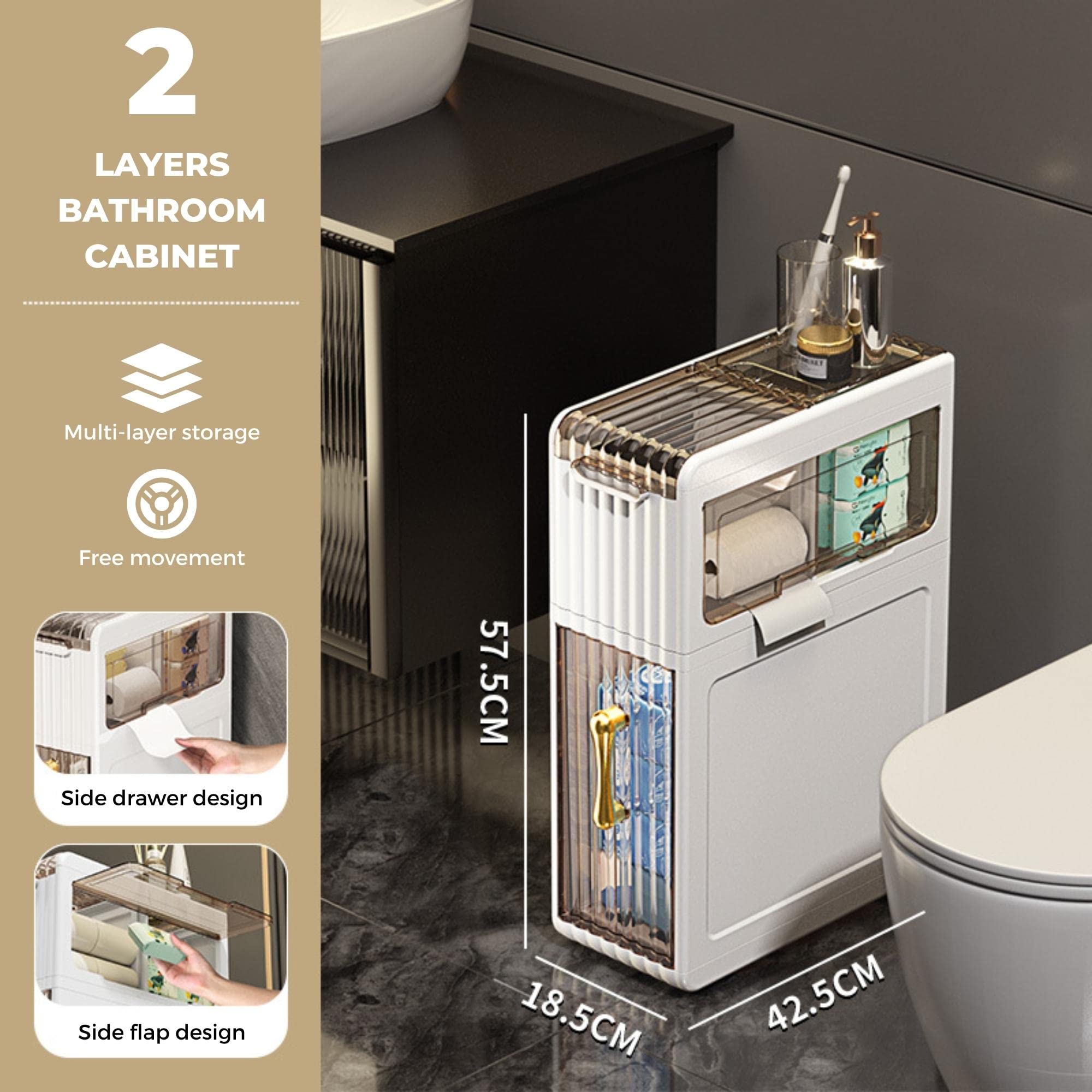 

Эффективный шкаф для хранения вещей в ванной комнате с компактными ящиками и колесиками для небольших ванных комнат 2 layers белый