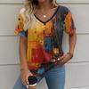 Oil Painting Architectural 3D Print T-shirt Women Streetwear Casual T Shirts Tops Woman Harajuku V-Neck Tees Oversized Clothing