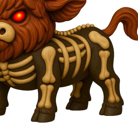 Halloween Skeleton Highland Cow Statue Spooky Red Eyes Highland Cattle Figurine Sculpture Home Office Desktop Decoration Ornament