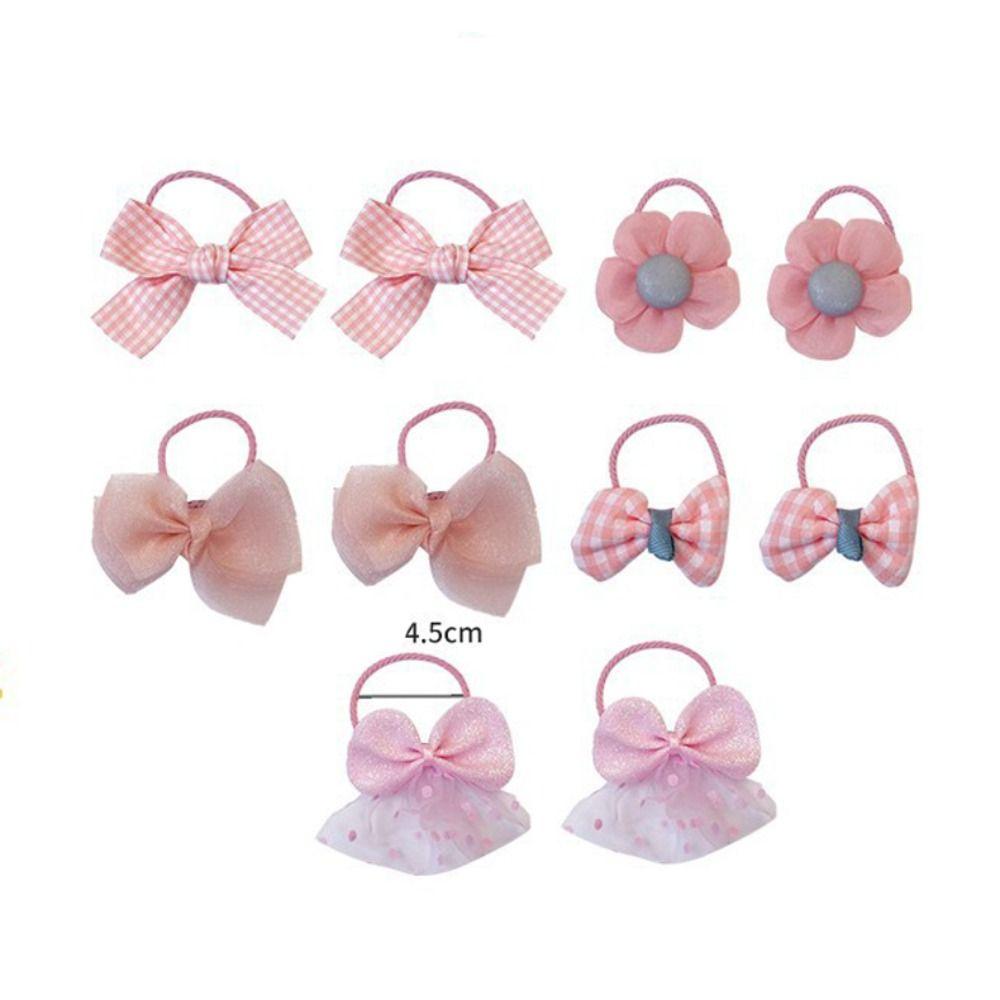10Pcs/Set Fashion Cute Big Bow Hairbands Rubber Hair Accessories Flower Hair Rings Mesh Hair Ties Girls