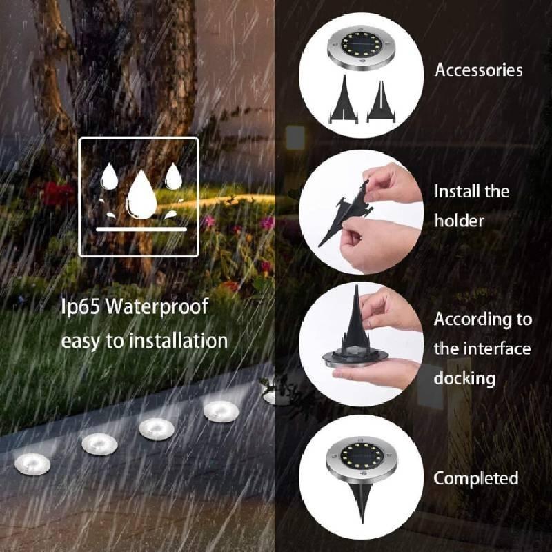 Outdoor Stainless Steel 8 Led Solar Ground Lights Waterproof For Garden Lawn Patio