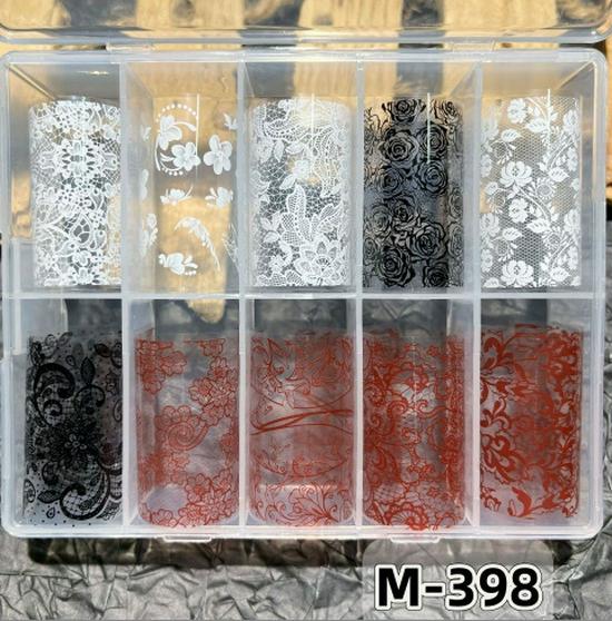 10er-Pack Schwarz-Weiß-Spitzen-Nagelaufkleber - Französisches Sexy Gitterdesign