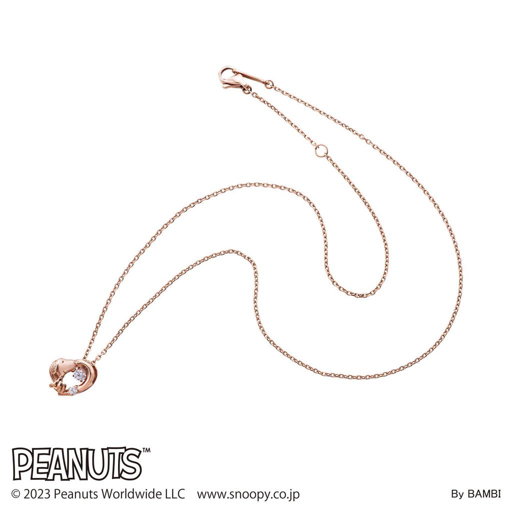 Snoopy PEANUTS Necklace 925 Silver Surgical Stainless Steel Cubic Zirconia Dancing Stone Pink PNSS001PG [White Clover]