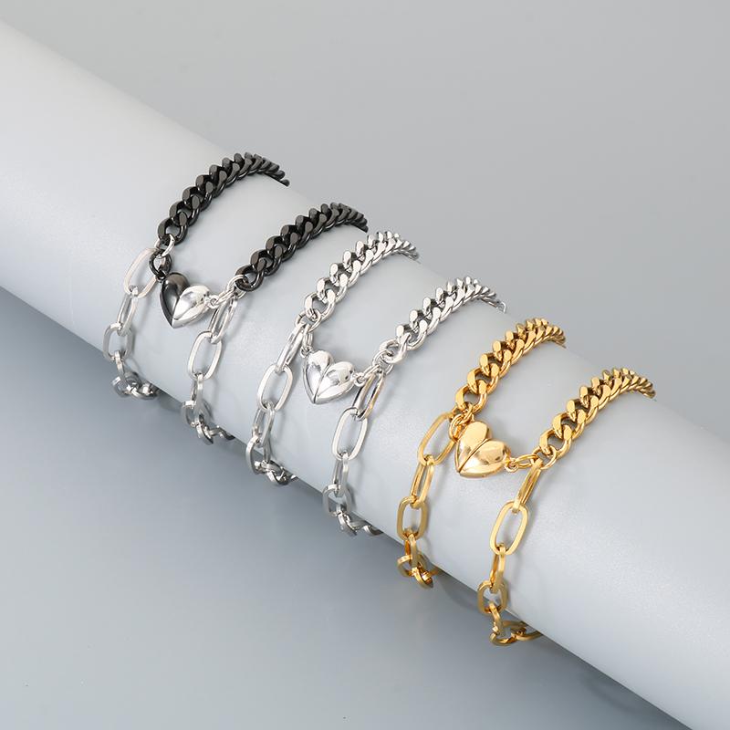 Magnetic Couple Bracelets Gold Color Lock and Key Design Stainless Steel Matching Bracelets for Boyfriend Girlfriend Valentin