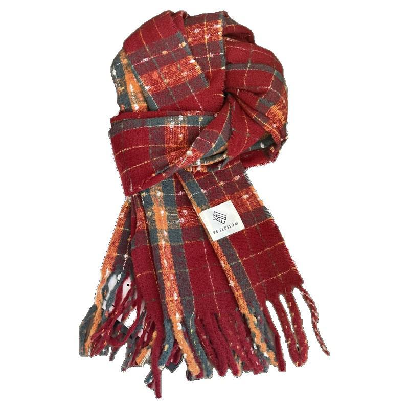 Elegant Red Plaid Scarf: Versatile High-End Shawl for Winter and Autumn