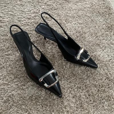 Boty Černé Kožené Boty Dámské Lodičky Slingback Špičatá Špička Vysoké Podpatky Jehla Sexy Párty Boty Dámské Podpatky
