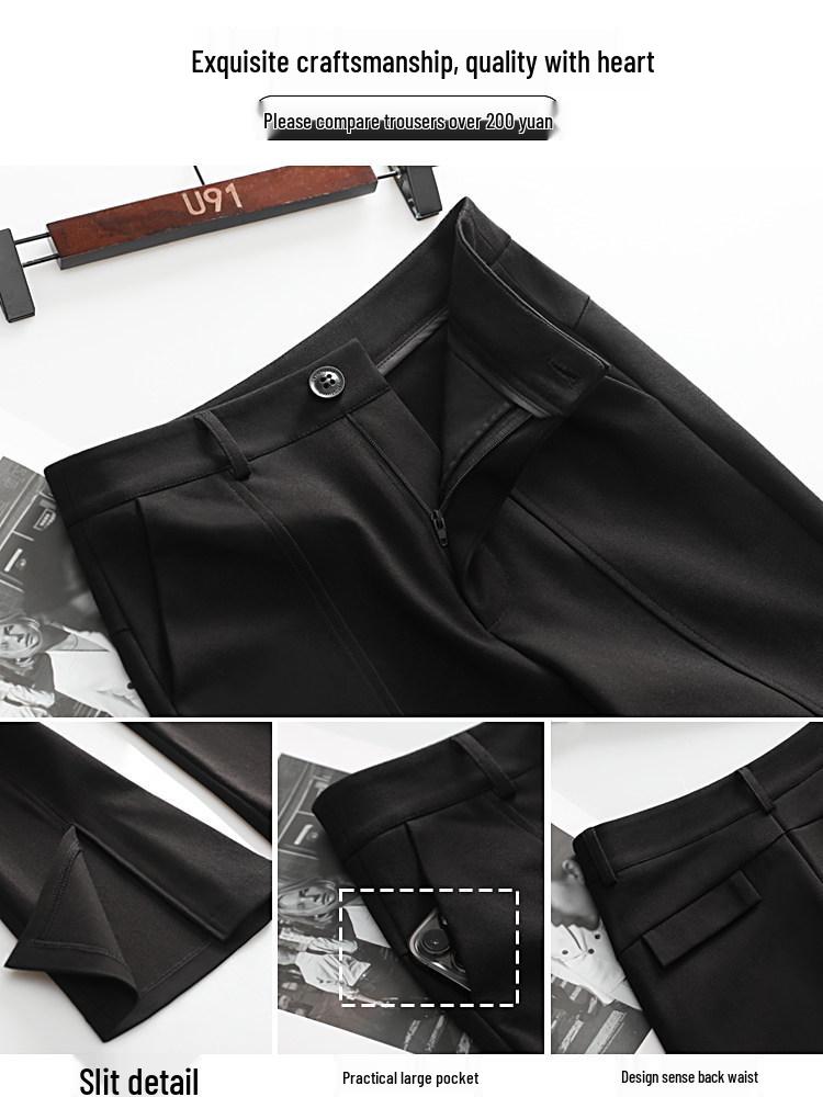 Women's Black High-Waisted Slimming Micro-Flare Pants with Slit - Summer 2025 Collection