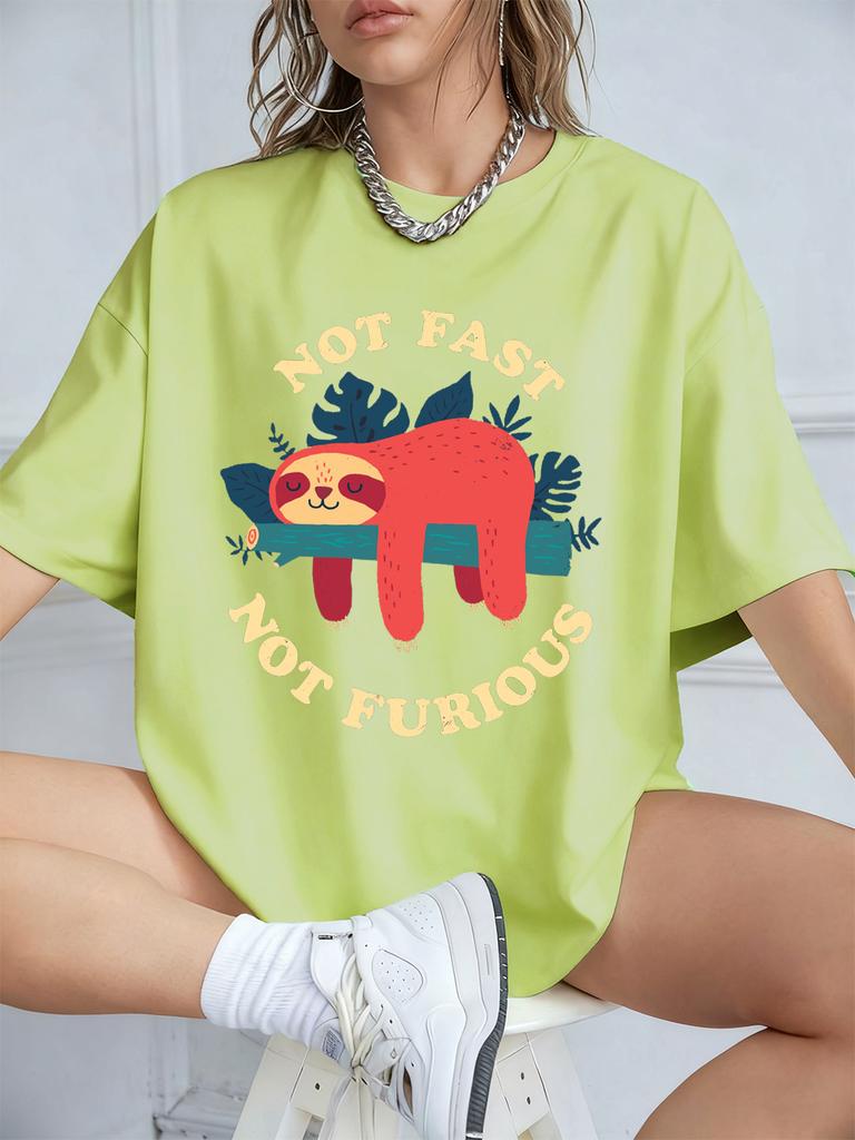 Not Fast Not Furious Sloth Prints TShirts Womens Summer Cotton Short Sleeve T Shirt Loose ONeck Soft Tops Casual Woman Clothes