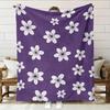 Purple Floral Theme Flannel Blanket - Warm and Comfortable - Perfect for Bed, Home, Camping, Sofa, Halloween and Christmas