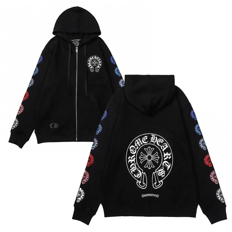 827 CHROME HEARTS 2025 Autumn and Winter New Plus Size Classic Style Logo Zipper Hooded Sweatshirt, Suitable for Couples to Wear