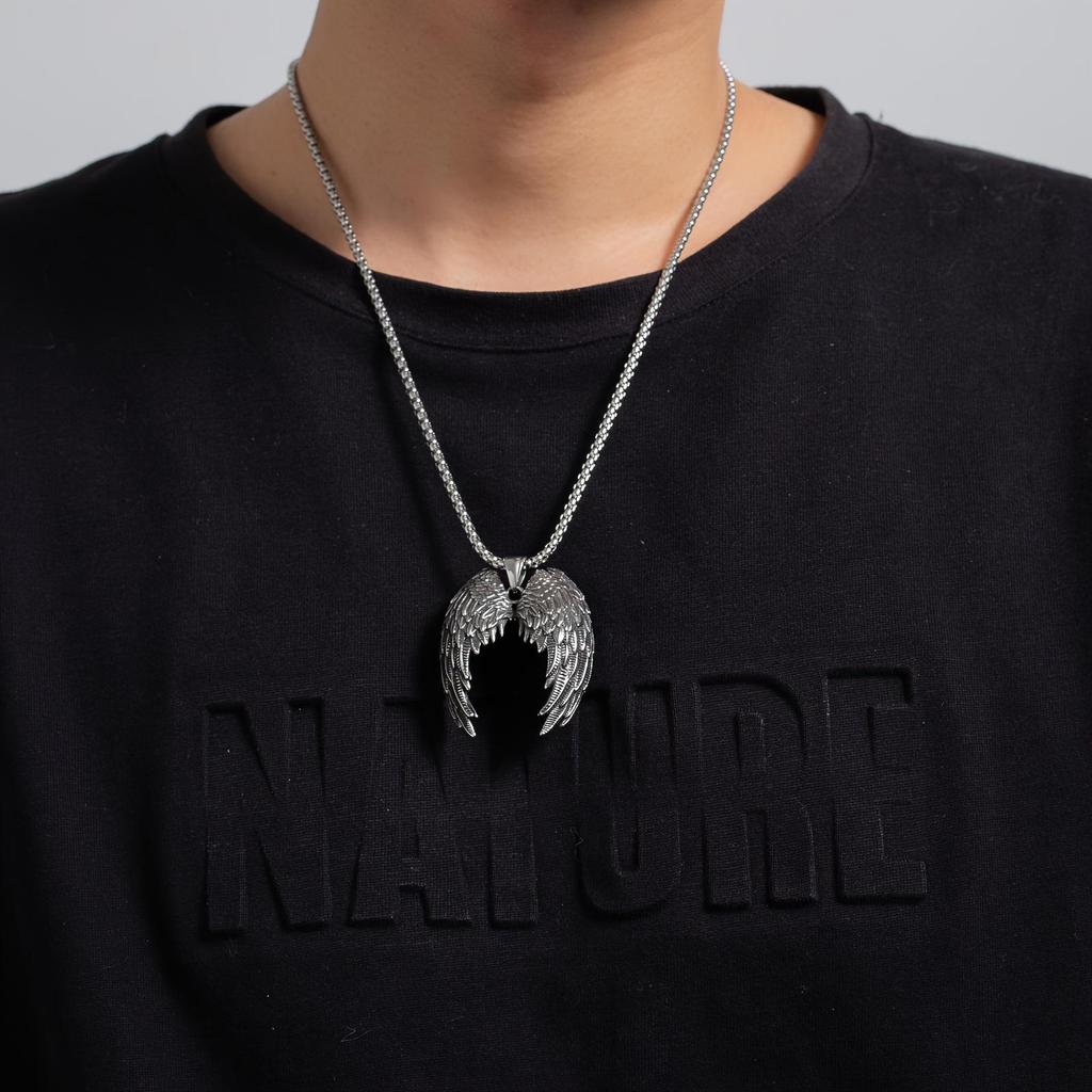 Angel Wing Feather Pendant Necklace - Retro Punk Style European and American Design