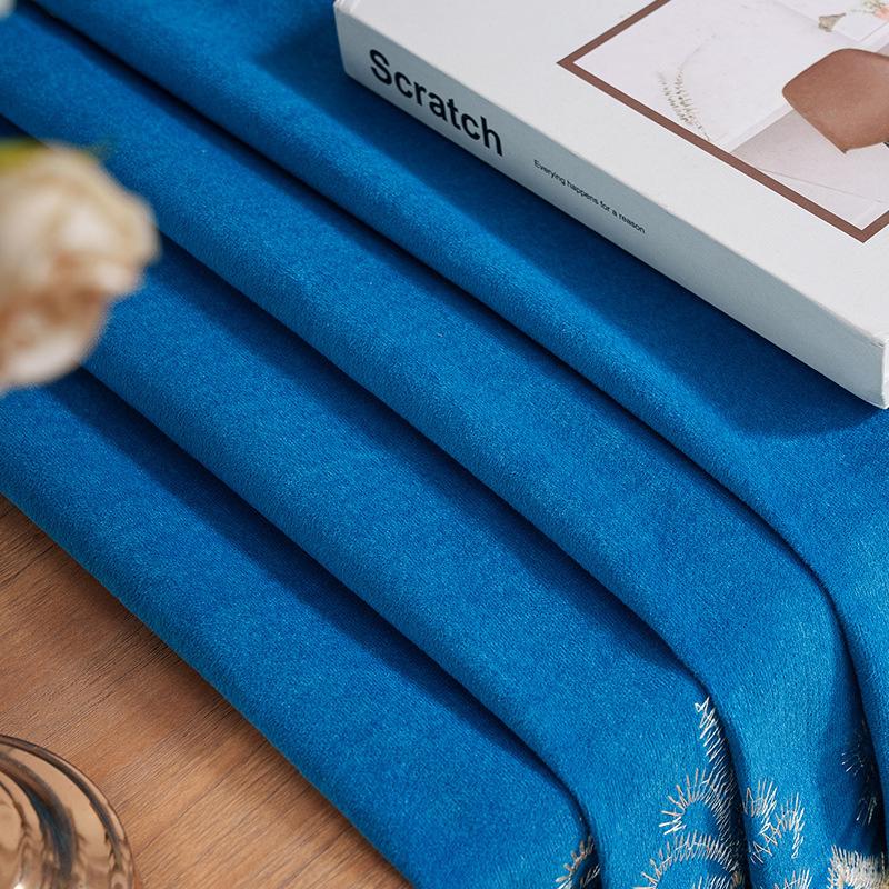 Living Room Bedroom Villa Blue European Embroidery Balcony Curtain High-End Finished Window Screen New Chinese Relief