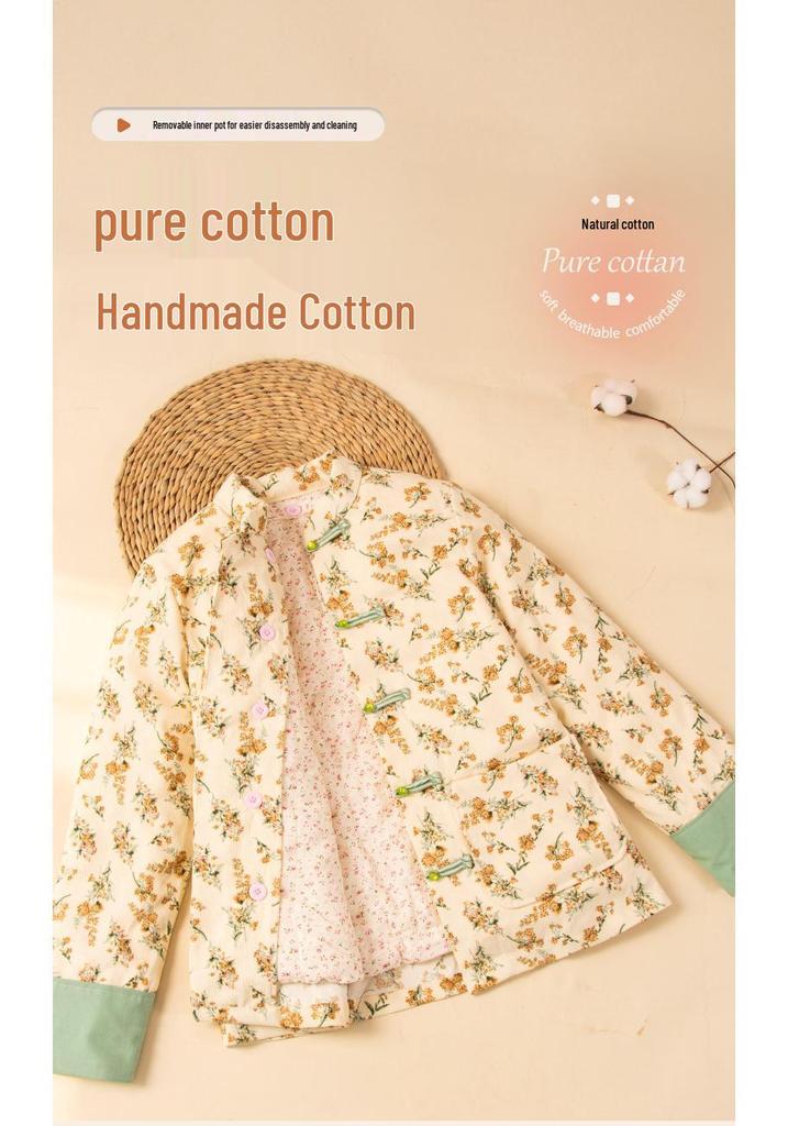Winter New Chinese Style Pure Cotton Hand-Stitched Detachable Core Coat for Mothers
