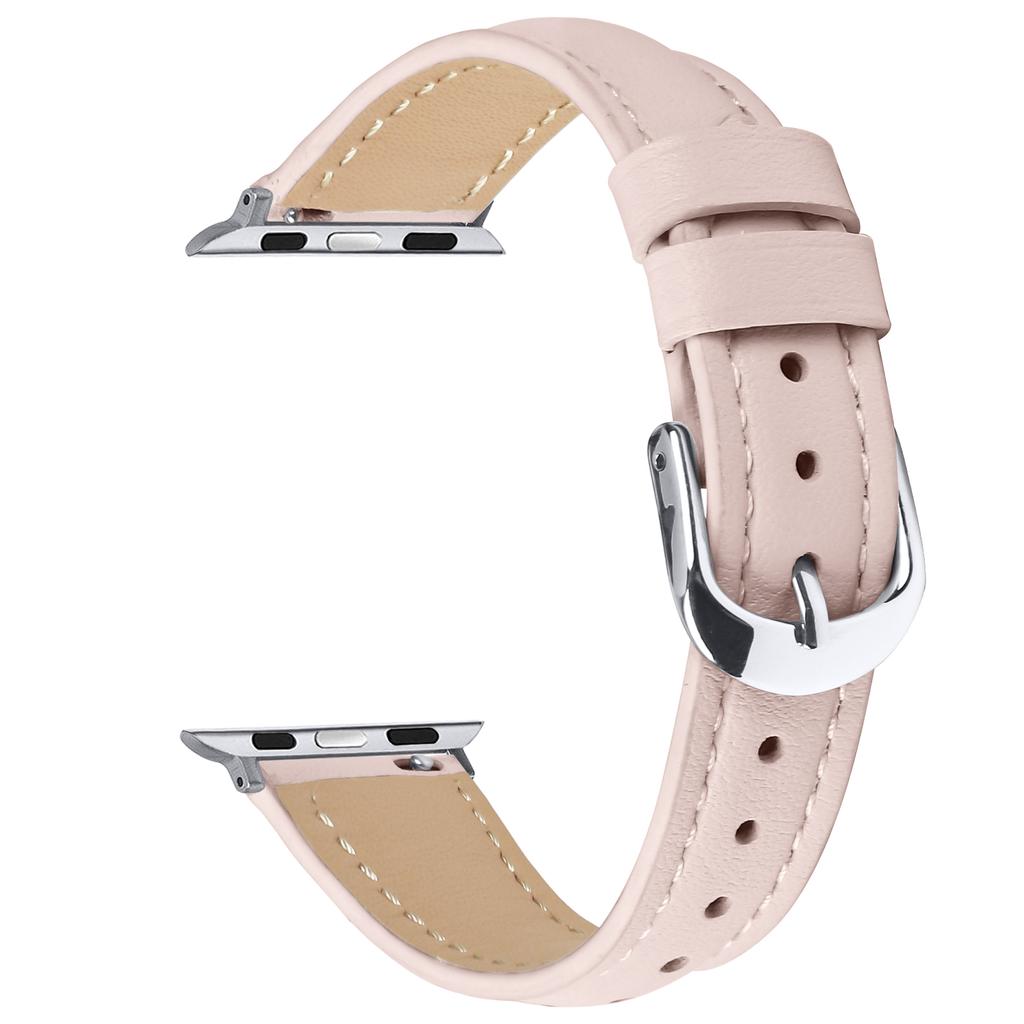 Watch Band For Apple Watch Series 10 Ultra 9 8 7 SE 6 5 4 3 2 1 46mm 49mm 45mm 44mm 42mm Genuine Cow Leather Strap with Silver Buckle