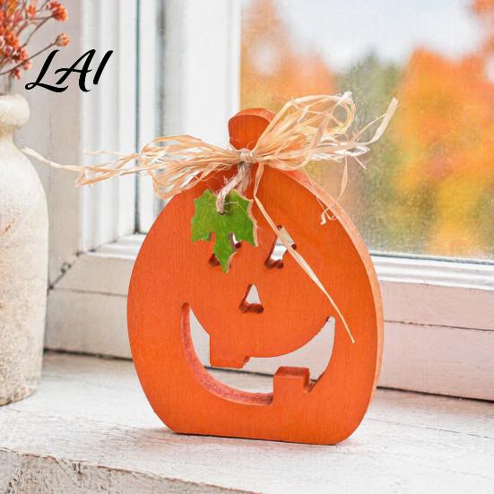 Cute Pumpkin Craft for Showcase Halloween Indoor Wooden Table Sign Spooky Tabletop Block Seasonal Festive Room Ornaments Tiered Tray Centerpiece