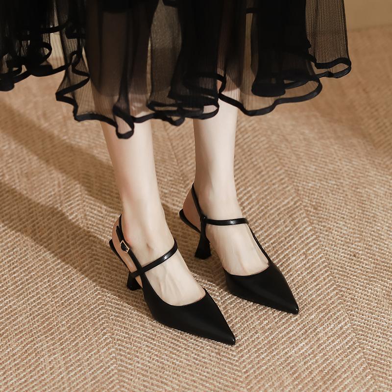 Summer Women Shoes Pointed Toe Thin Heel Women Sandals Genuine Leather Shoes for Women Slingback Elegant High Heels Party Shoes