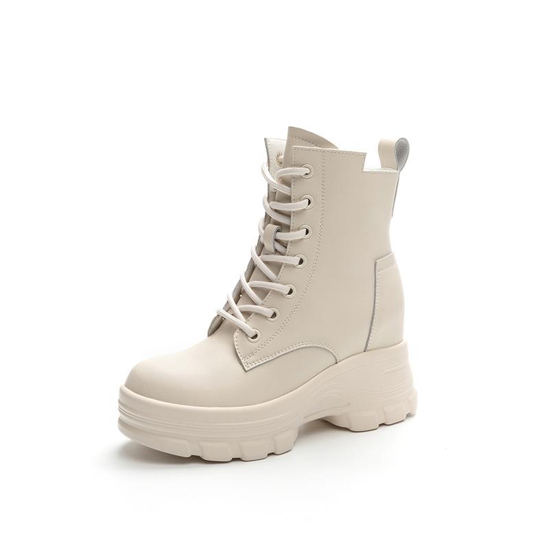 Women's shoes autumn and winter new muffin bottom thick-soled slope heel heightened high-top casual lace-up short boots women's tide