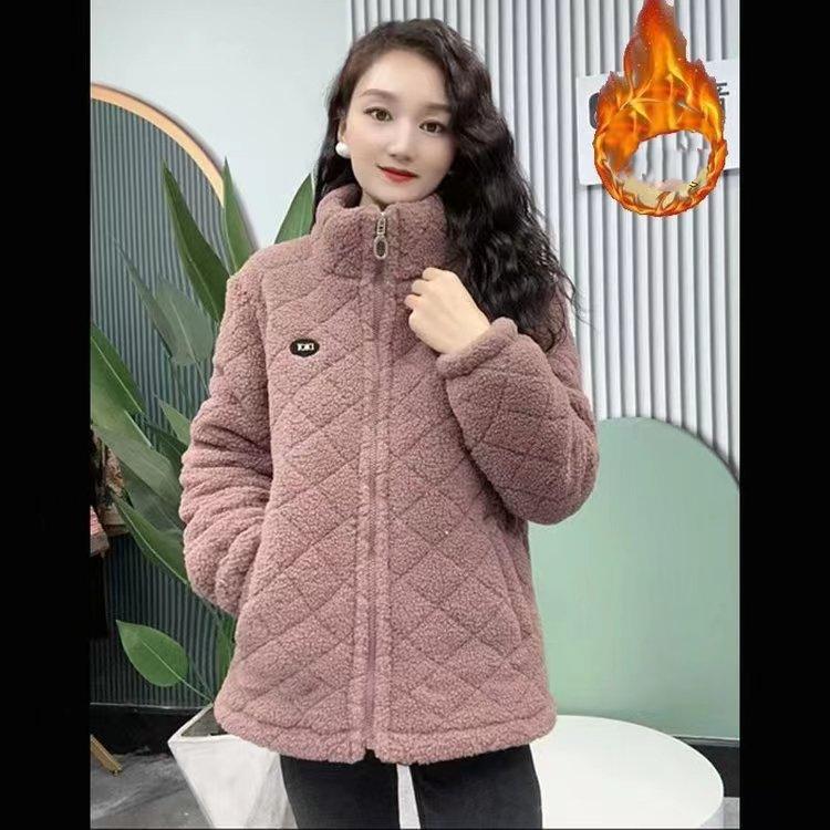 Women's Winter Standing Collar Warm Jacket Lined Padded Thickened Warm Jacket Long Sleeve Cardigan