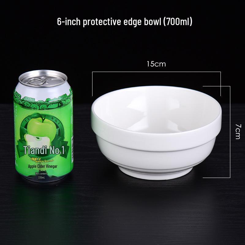 White Ceramic Edge Protection Bowls - 4.5 to 6 Inches, Ideal for Soup, Rice, or Congee