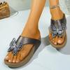Butterfly Decor Flat Sandals for Women Shiny Crystal Clip Toe Chunky Platform Slippers 2025 Plus Size Thick Sole Non Slip Shoes