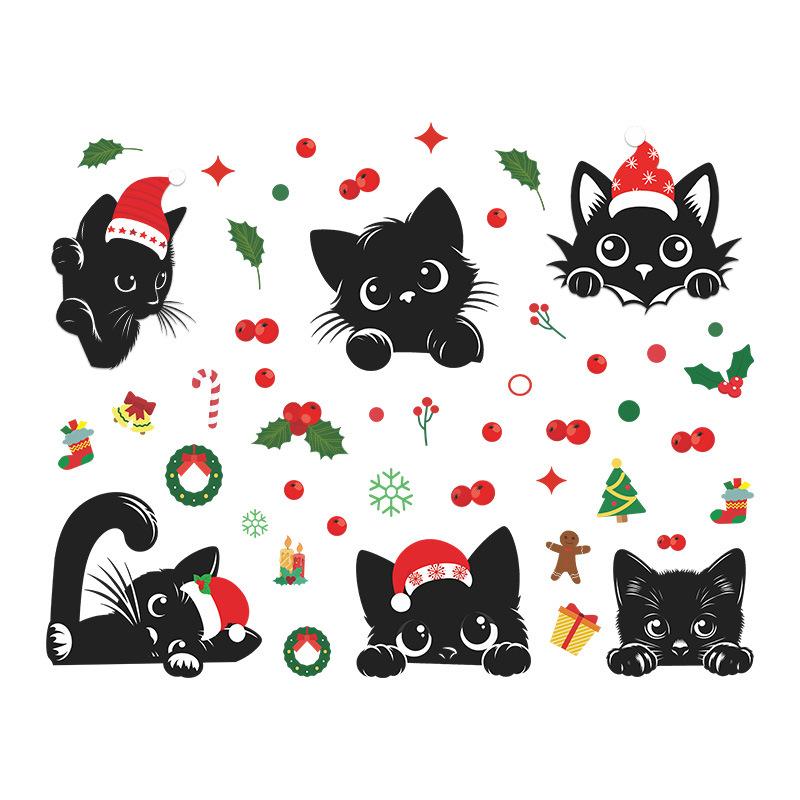 Wall Sticker Christmas Wall Sticker Black Cat Star Atmosphere Christmas Window Sticker Refrigerator Sticker Kitchen Children's Room Wallpaper