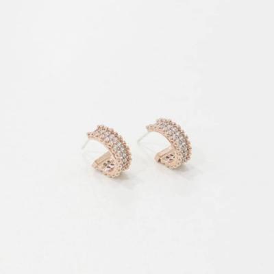 Women's Cubic Gold Silver Rose One-Touch Hoop Earrings (14664853)