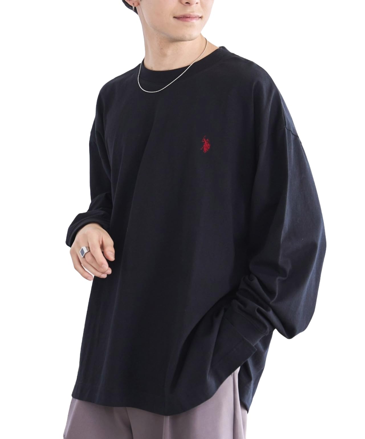 

WEGO Long Sleeve USPOLO Oversized Loose Streetwear Korean Size Black Men s T-Shirt, Custom-Made Embroidery, Tee, Fall/Winter, Fit, Style, Style, Gift, чёрный