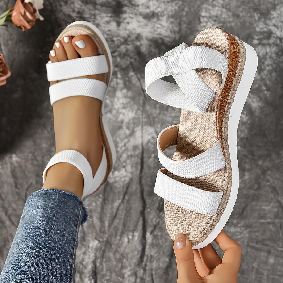 

Мода 2024 Новые женские летние сандалии Босоножки на платформе Танкетка Каблук Повседневная пляжная обувь 42 белый