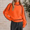 Women's Casual Round Neck Colorblock Pullover Sweater Loose Casual Long Sleeve Contrast Color Top