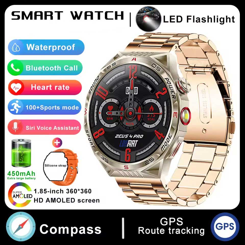 Outdoor Sport Compass Smartwatch Men Flashlight Laser Light 450mAh Battery GPS Sport Track Waterproof Bluetooth Call Smart Watch