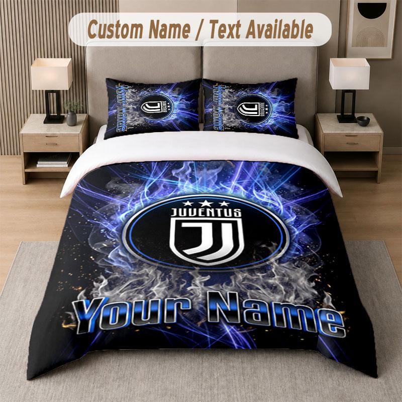 Custom Bedding Set Juventus FC Pattern, Print Name Text 1 Duvet Cover Plus 2 Pillowcases Home Textile