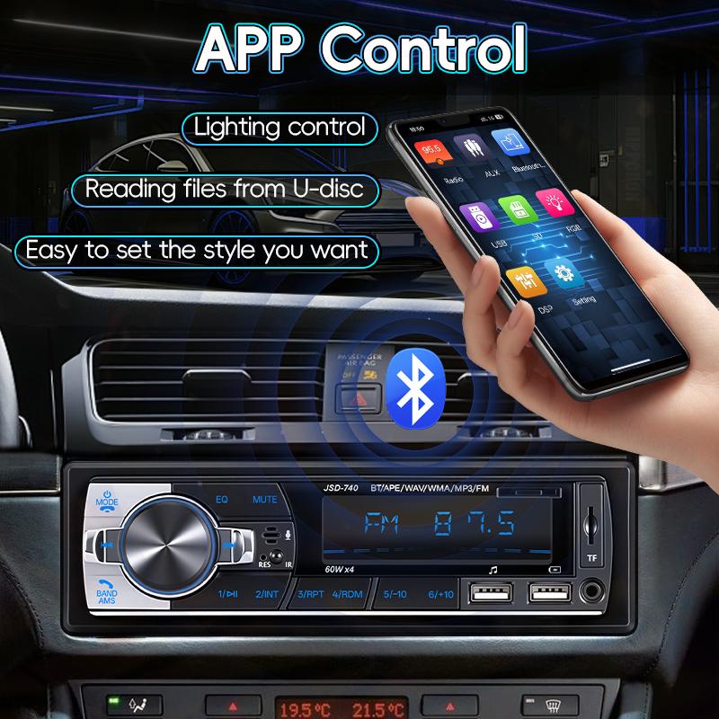 Car MP3 Radio 1 DIN Car Bluetooth Player 7 Colorful Lights Stereos for Car Universal 12V FM Music Radio with Steering Wheel Controller USB Charging